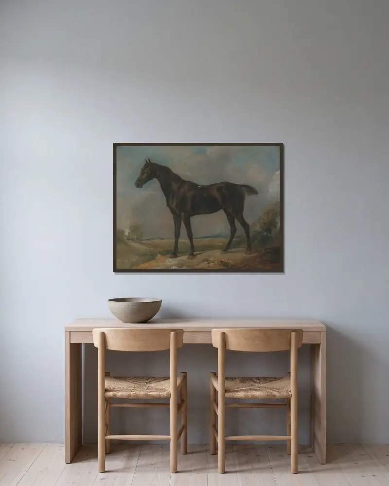 Golding Constables schwarzes Reitpferd von John Constable gerahmt an einer Wand