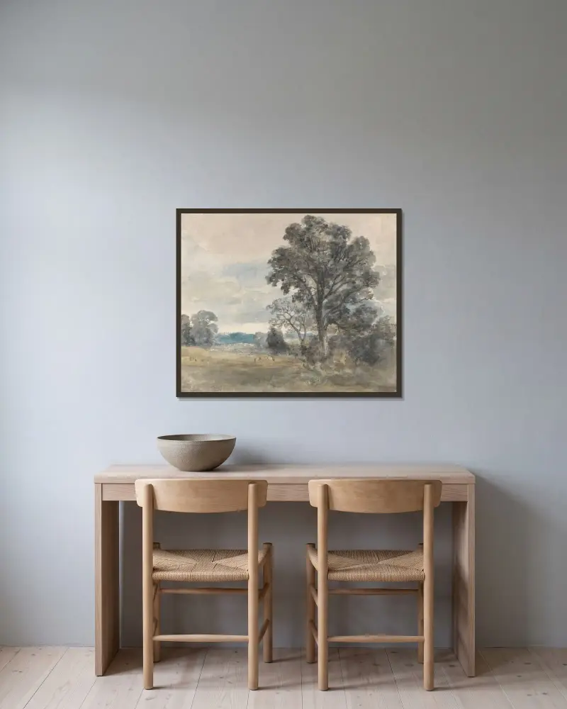 Krajina u East Bergholtu, John Constable v rámu na stěně