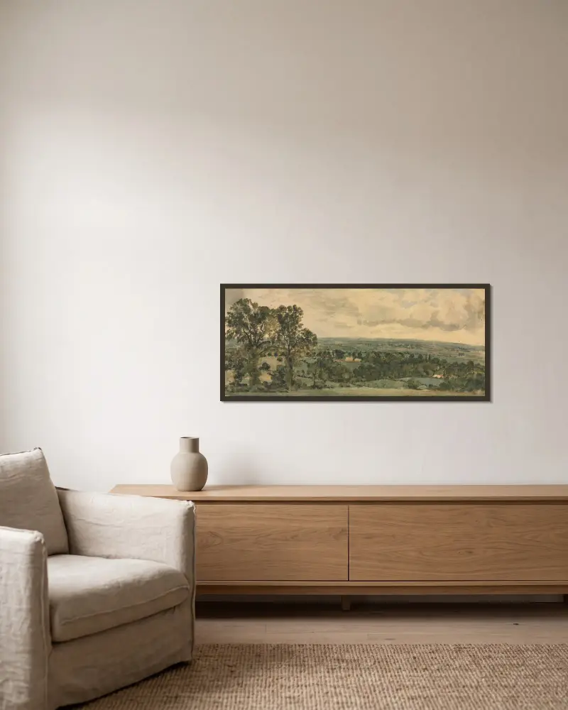 Landschaft, 1796 von John Constable gerahmt an einer Wand