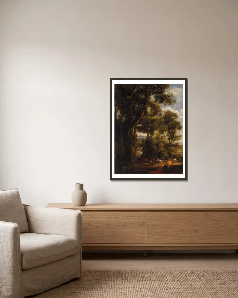 Krajina s pasáčkem a kozami, John Constable v rámu na stěně
