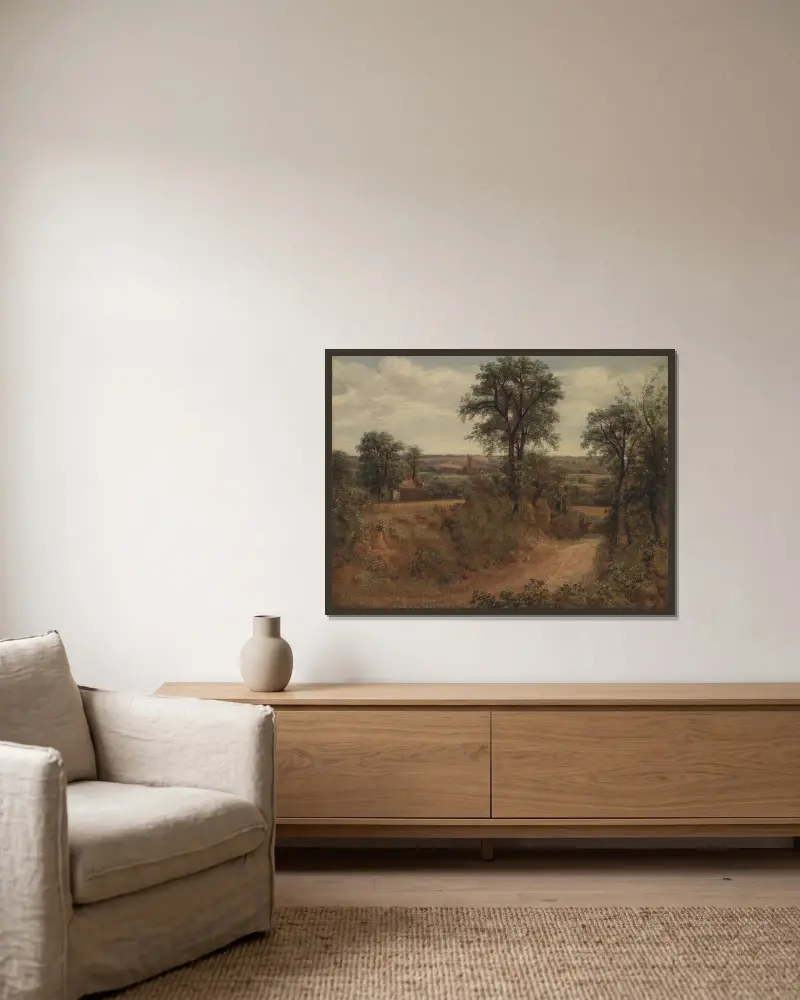 Weg bei Dedham von John Constable gerahmt an einer Wand