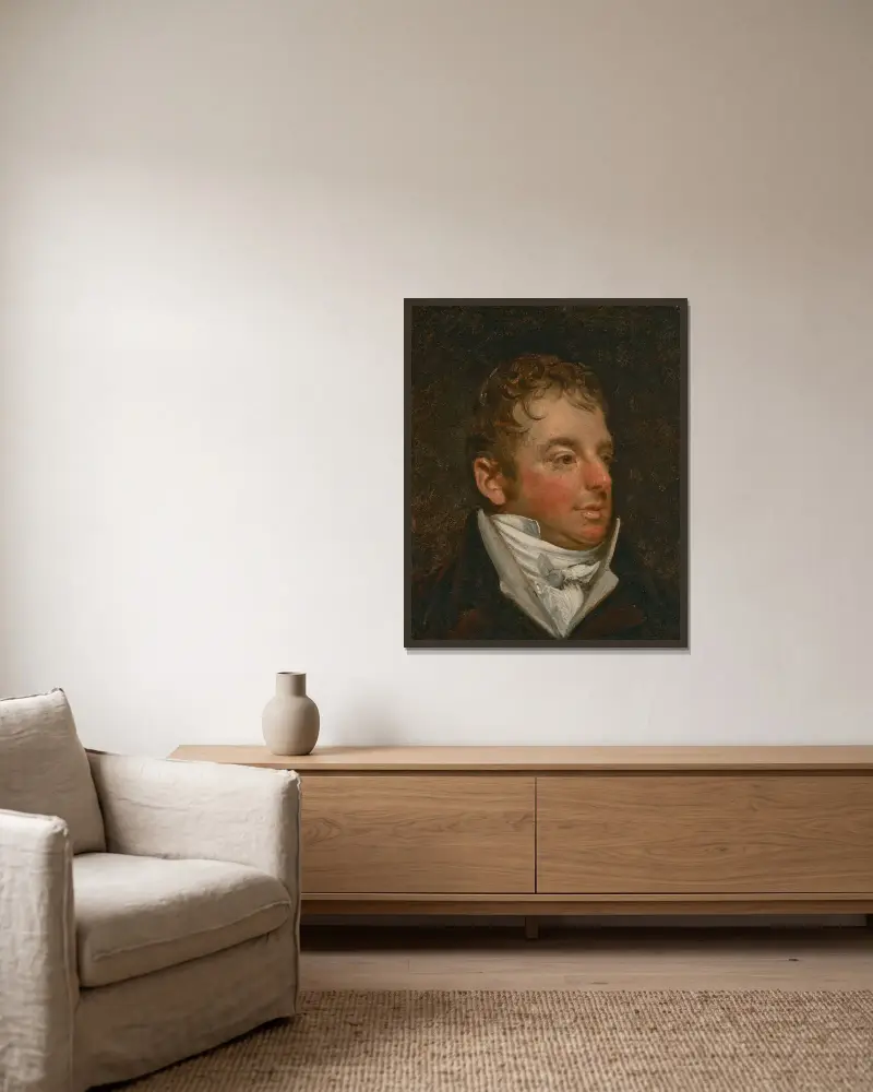 Porträt von William Travis von John Constable gerahmt an einer Wand