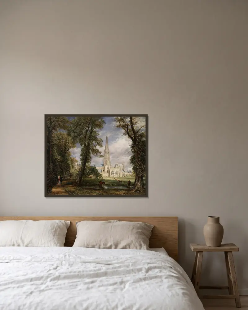 Die Kathedrale von Salisbury vom Garten des Bischofs von John Constable gerahmt an einer Wand