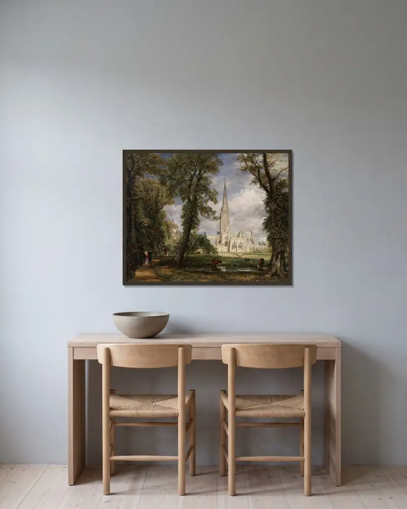 Die Kathedrale von Salisbury vom Garten des Bischofs von John Constable gerahmt an einer Wand