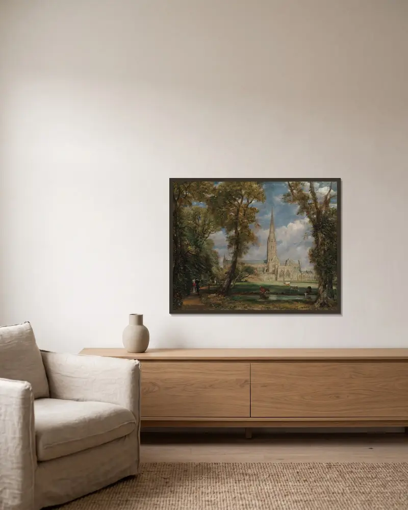 Salisburyjský chrám ze zahrady biskupa, John Constable v rámu na stěně