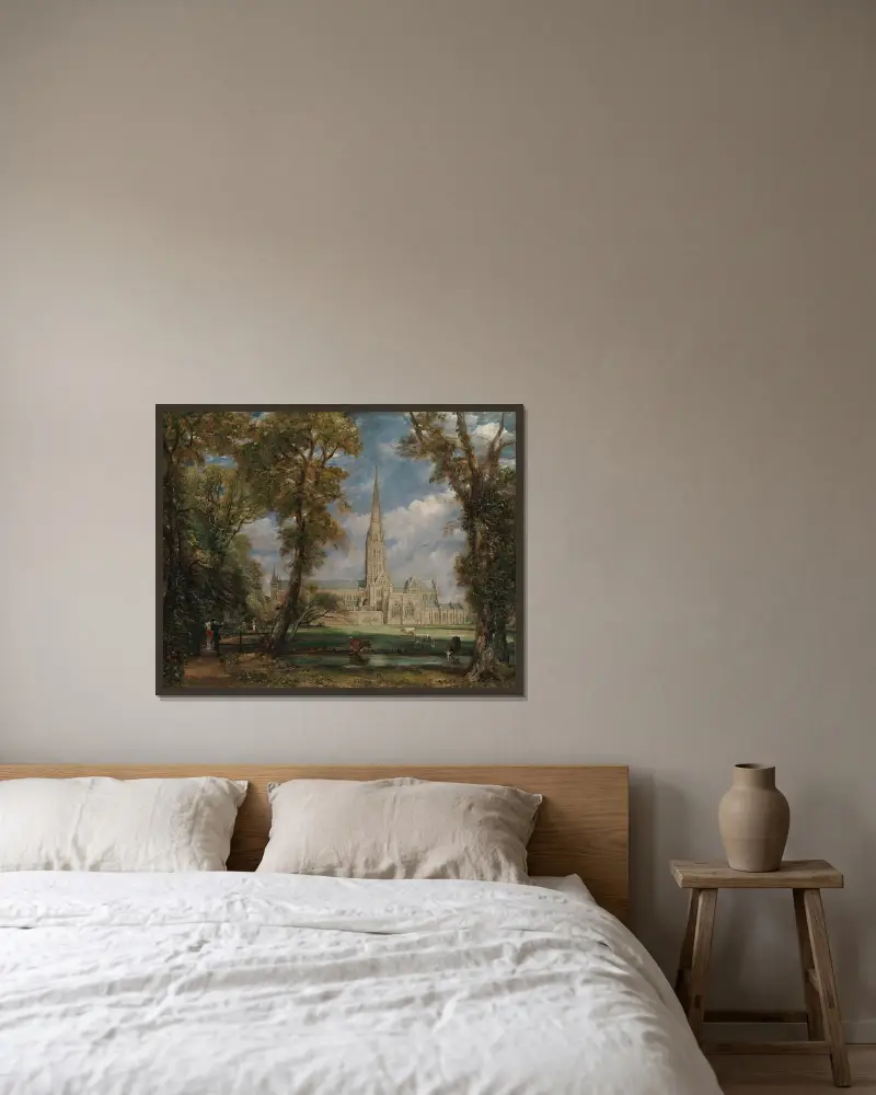 Salisburyjský chrám ze zahrady biskupa, John Constable v rámu na stěně