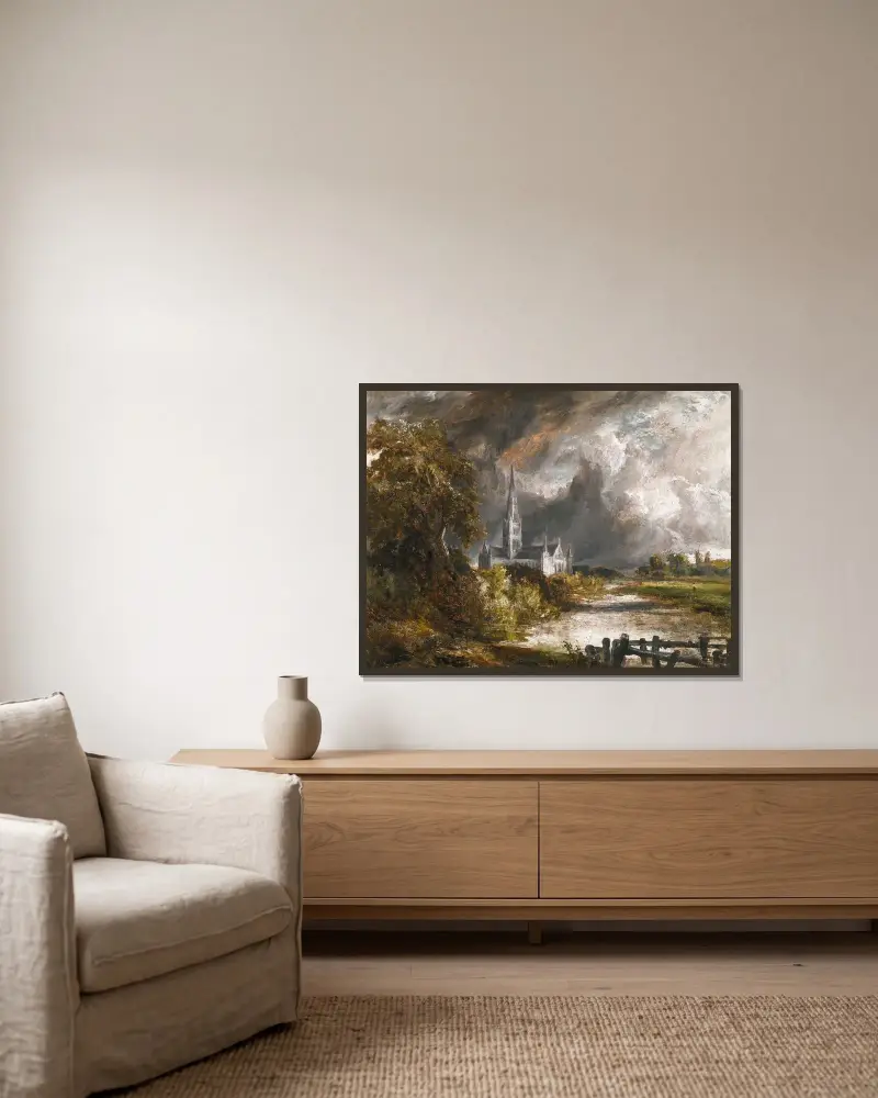 Katedra w Salisbury widziana z łąk – Nr. 1, John Constable w ramie na ścianie