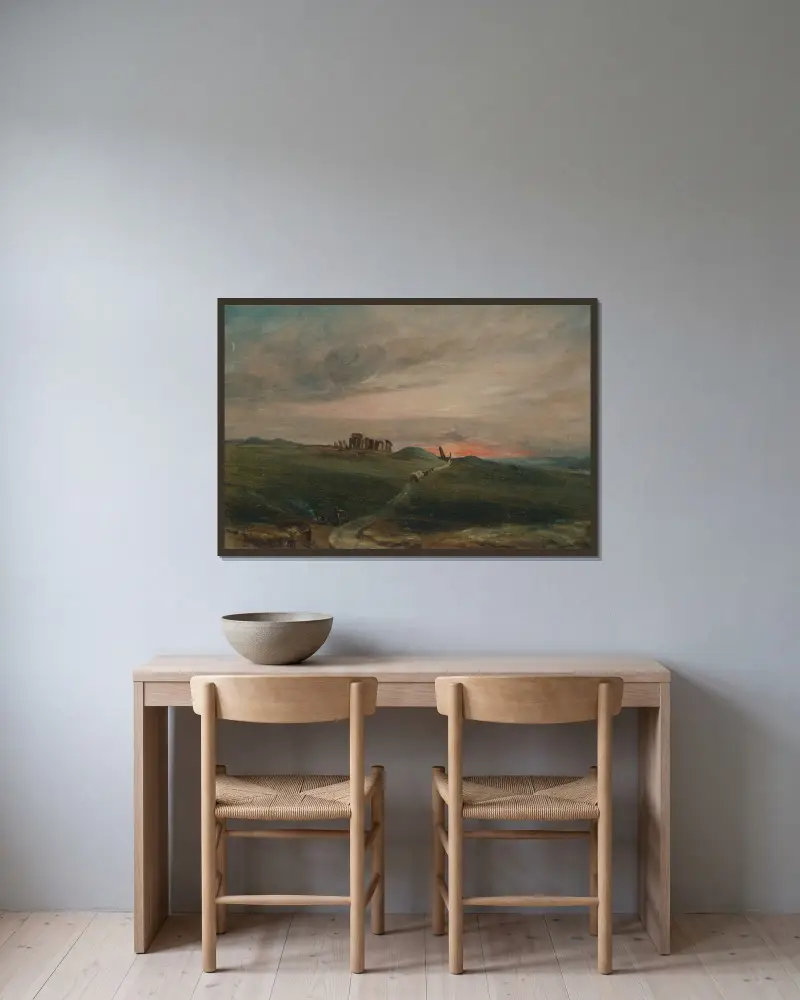 Stonehenge při západu slunce, John Constable v rámu na stěně