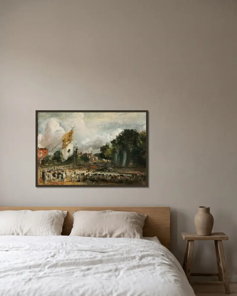 Fredsfirandet i East Bergholt med anledning av freden i Paris 1814 av John Constable inramad på en vägg
