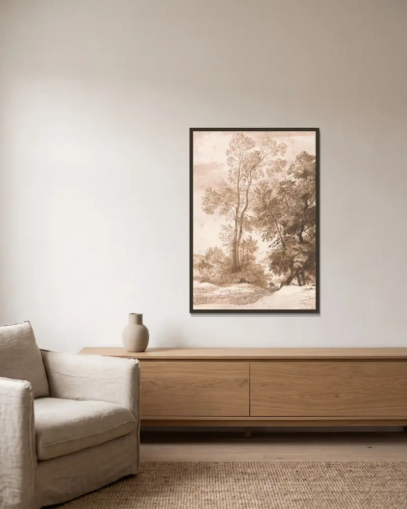 Bäume und Rehe von John Constable gerahmt an einer Wand