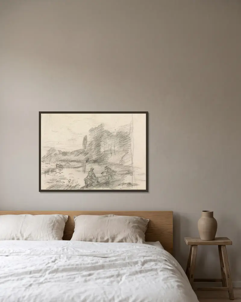Dvě postavy u řeky, John Constable v rámu na stěně