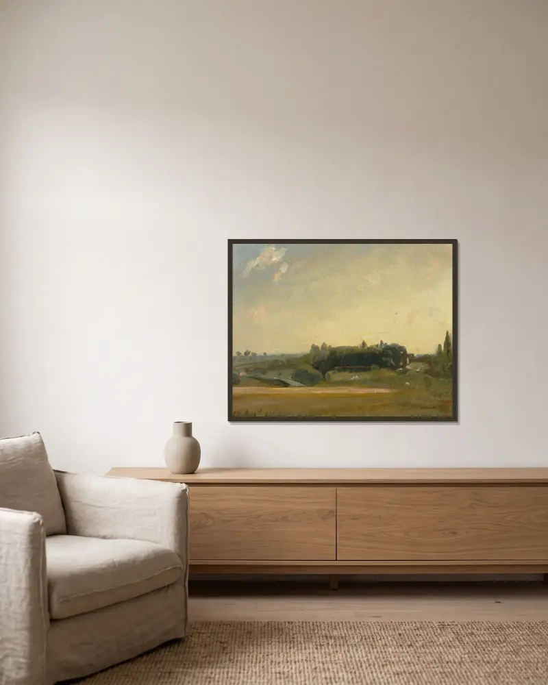 Pohled směrem k faře, East Bergholt, John Constable v rámu na stěně