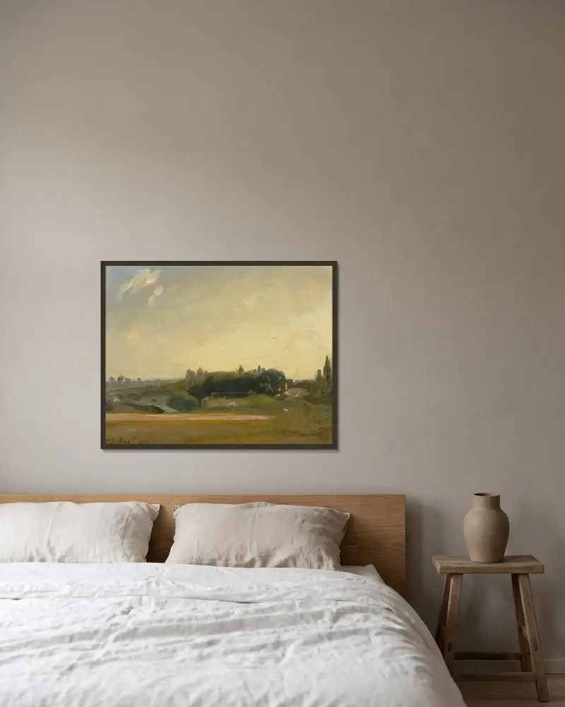 Pohled směrem k faře, East Bergholt, John Constable v rámu na stěně