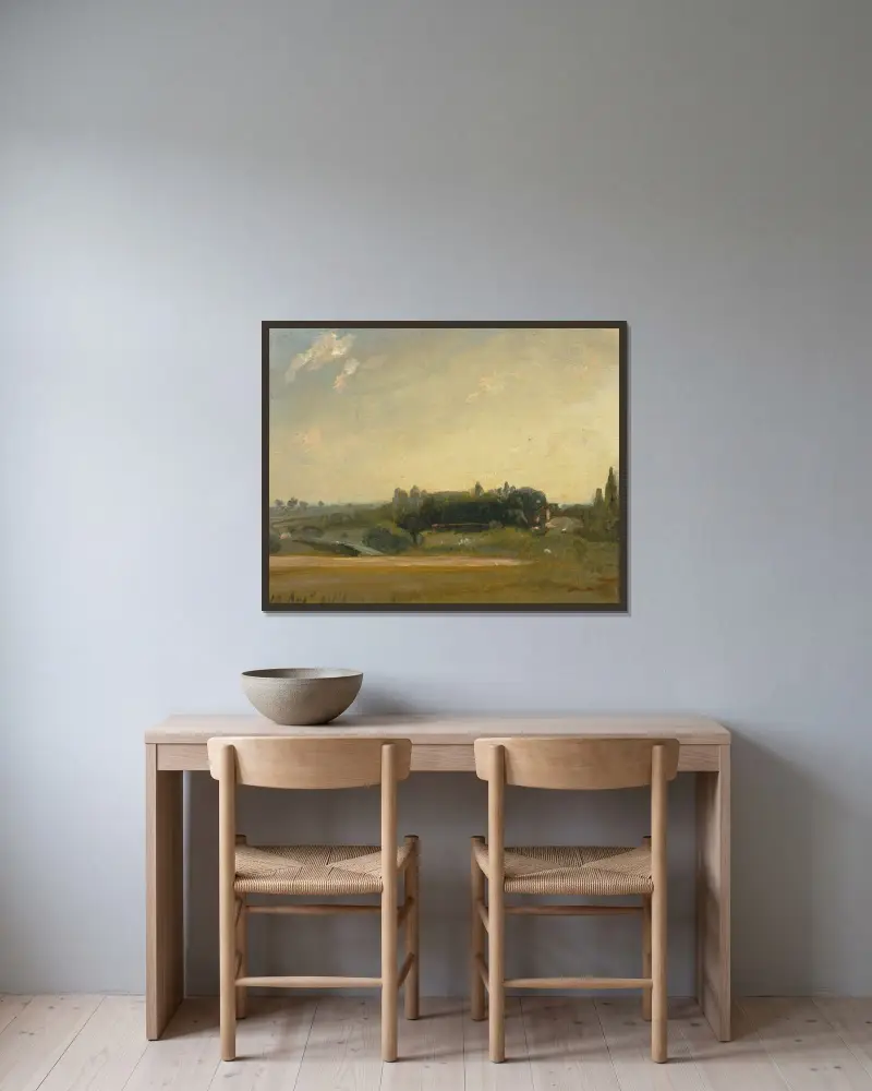 Pohled směrem k faře, East Bergholt, John Constable v rámu na stěně