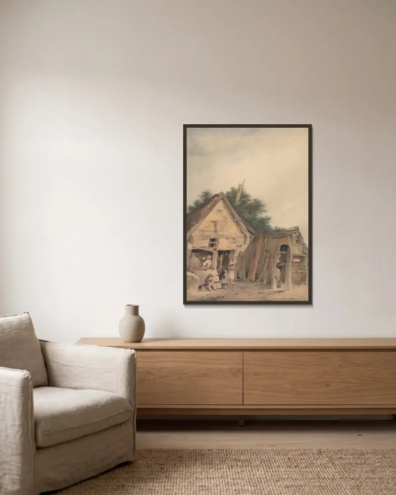 Die Schmiede von Hingham von John Crome gerahmt an einer Wand