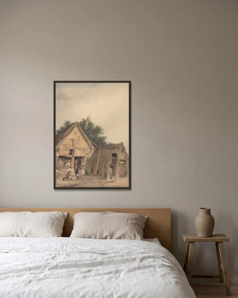 Die Schmiede von Hingham von John Crome gerahmt an einer Wand
