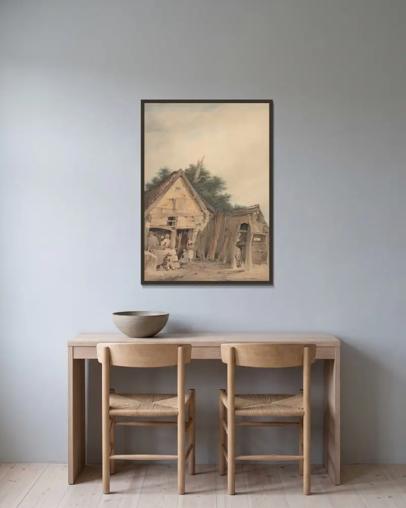 Die Schmiede von Hingham von John Crome gerahmt an einer Wand