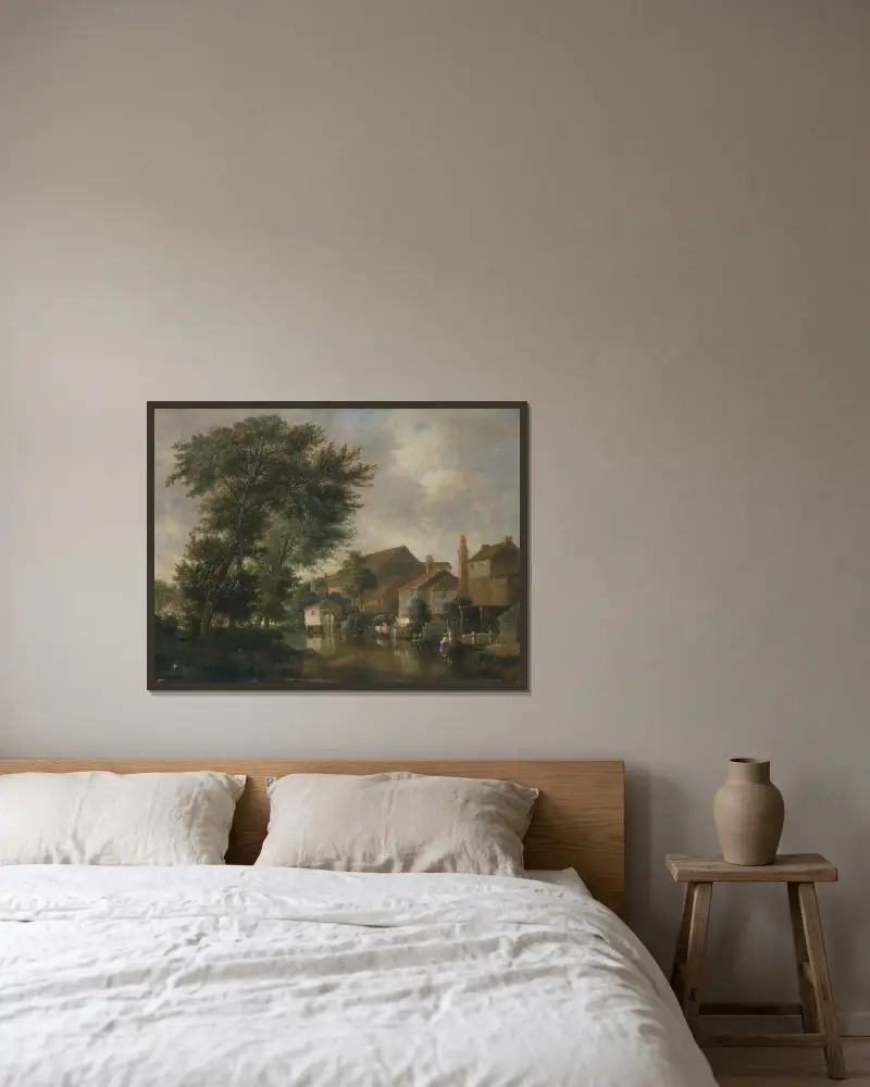 The River Wensum, Norwich av John Crome inramad på en vägg
