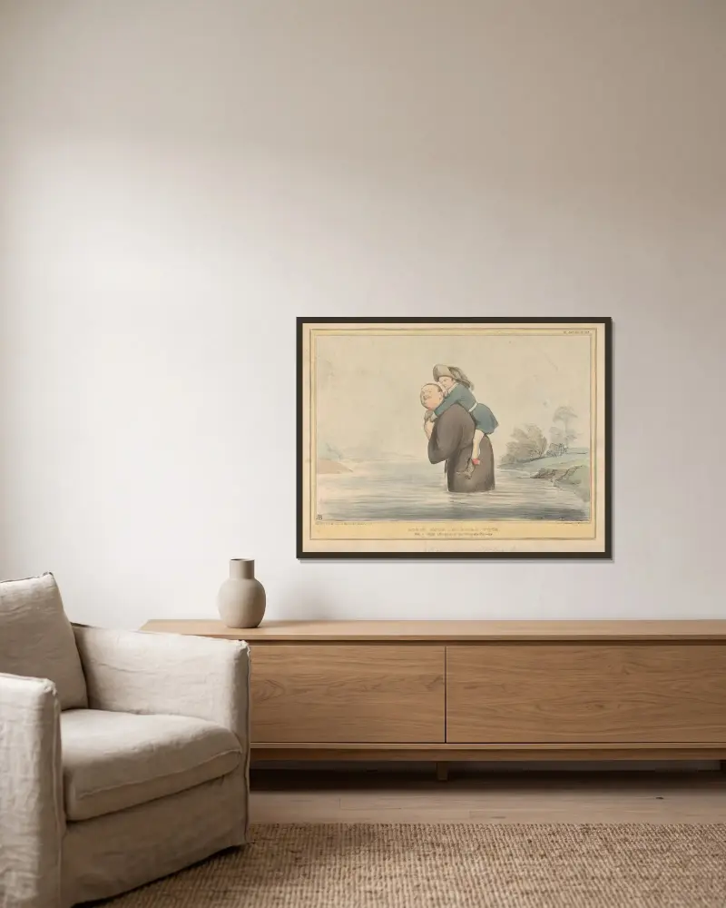 Robin Hood och broder Tuck, med en liten ändring i persongalleriet av John Doyle inramad på en vägg