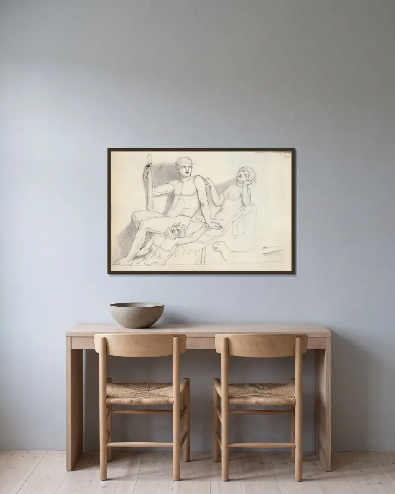 Bacchisk scen, Palazzo Naro, Rom av John Flaxman inramad på en vägg