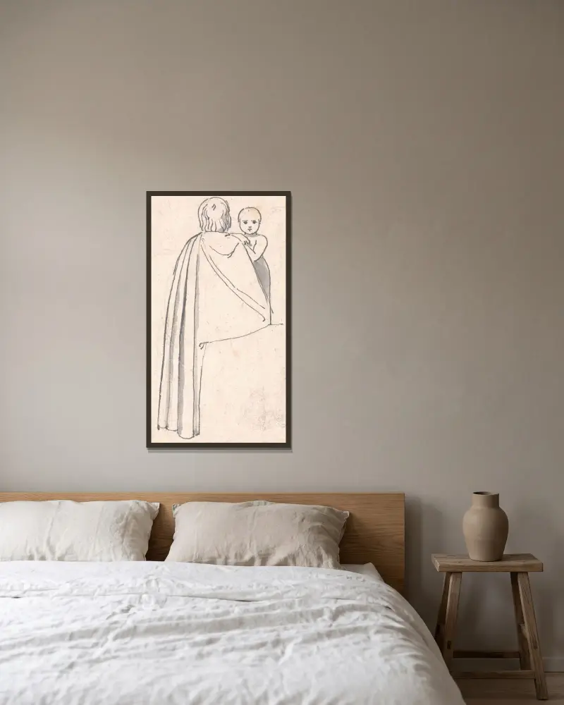 Ryggvy av en kvinna med barn som tittar över axeln av John Flaxman inramad på en vägg