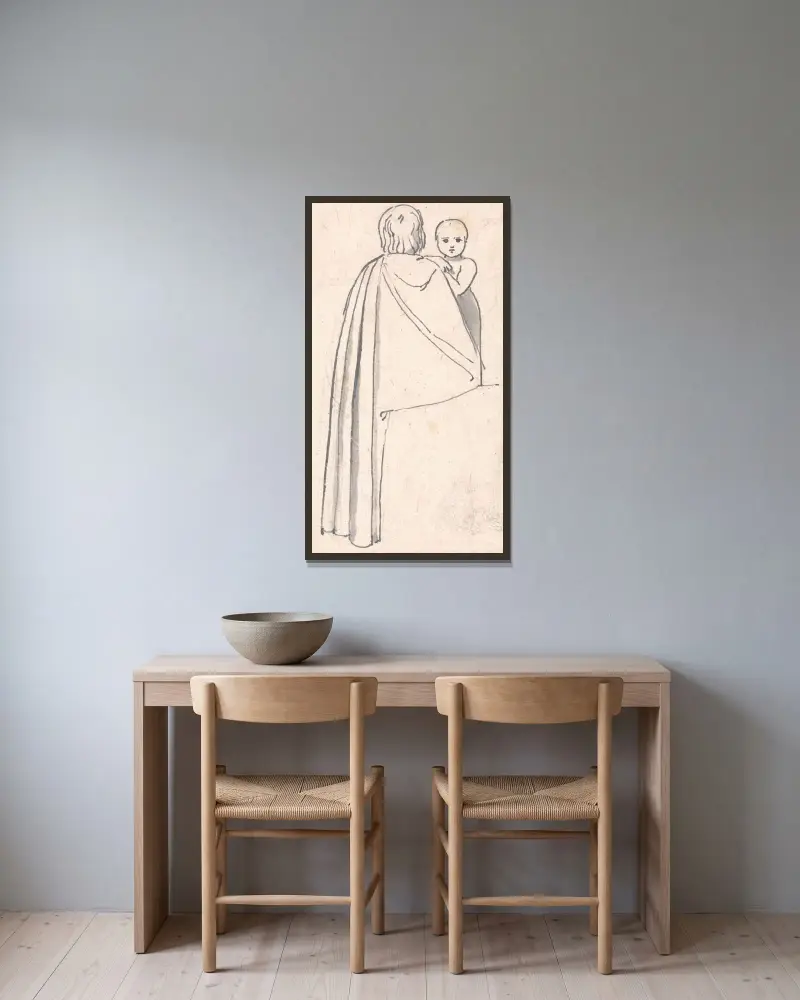 Ryggvy av en kvinna med barn som tittar över axeln av John Flaxman inramad på en vägg