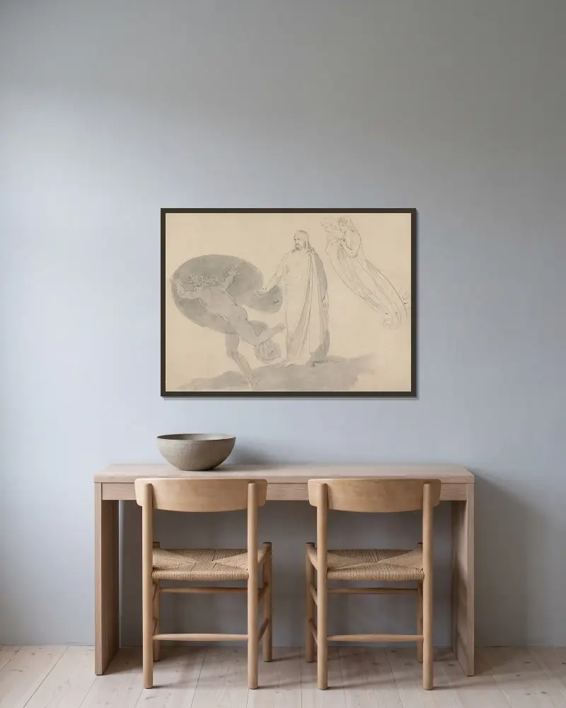Gå bort från mig, Satan av John Flaxman inramad på en vägg