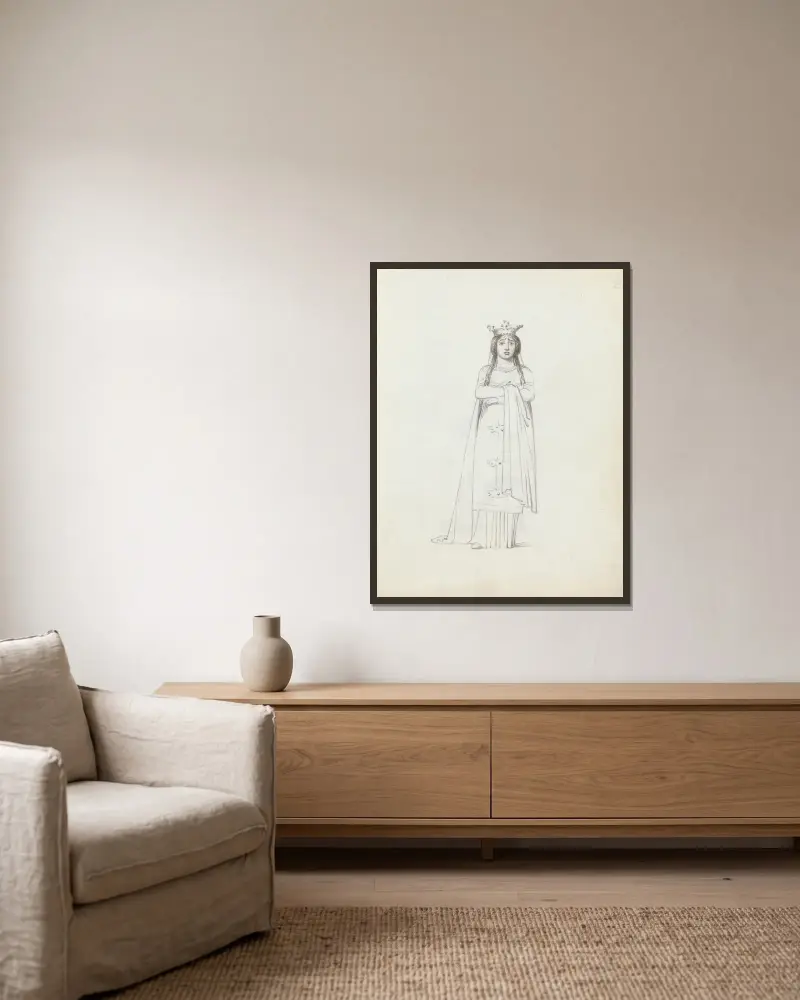 Mrs. Siddons standing, frontal view with arms folded av John Flaxman inramad på en vägg