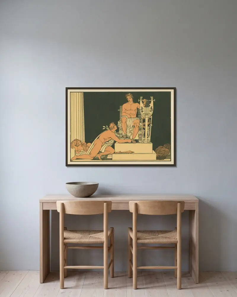 Orestes som supplikant hos Apollon av John Flaxman inramad på en vägg