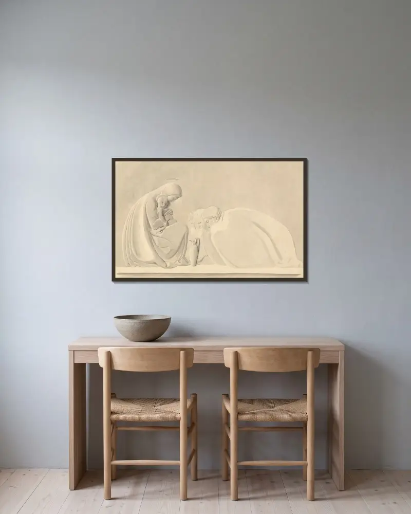 The Adoration of the Magi, a Design for Bas Relief von John Flaxman gerahmt an einer Wand