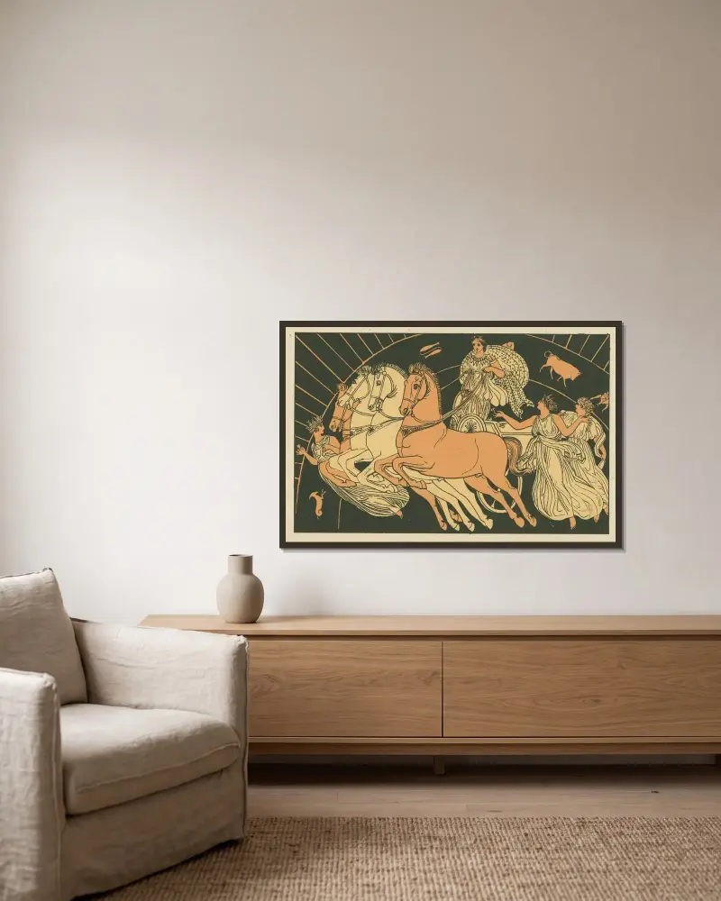 Morgonens hästar av John Flaxman inramad på en vägg