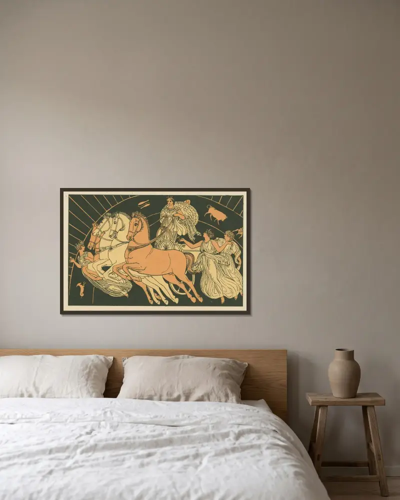 Morgonens hästar av John Flaxman inramad på en vägg