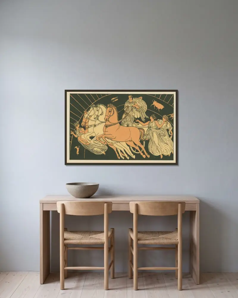 Morgonens hästar av John Flaxman inramad på en vägg