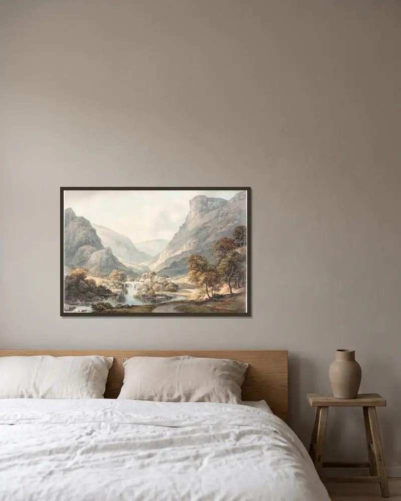 Blick auf Dovedale von John Glover gerahmt an einer Wand