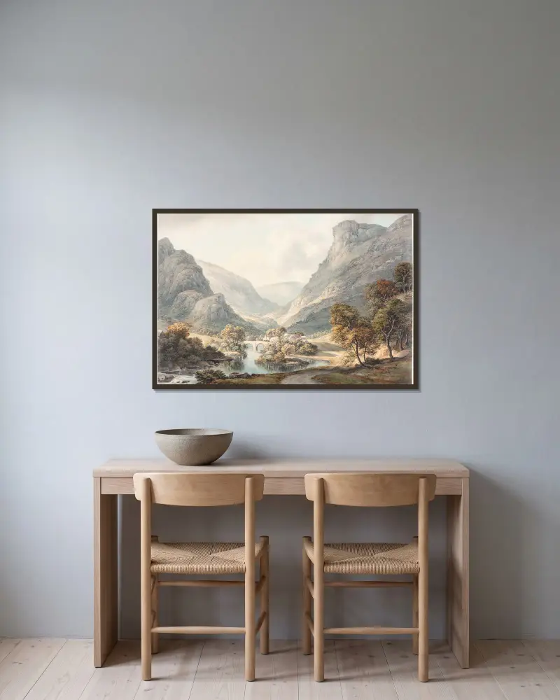Blick auf Dovedale von John Glover gerahmt an einer Wand