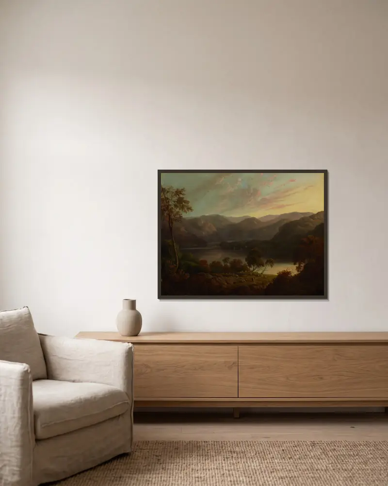 Landschaftsansicht in Cumberland von John Glover gerahmt an einer Wand
