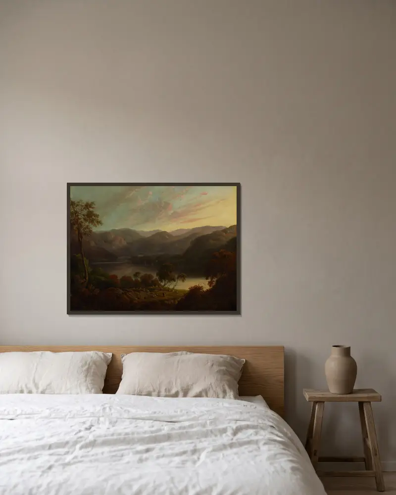 Landschaftsansicht in Cumberland von John Glover gerahmt an einer Wand