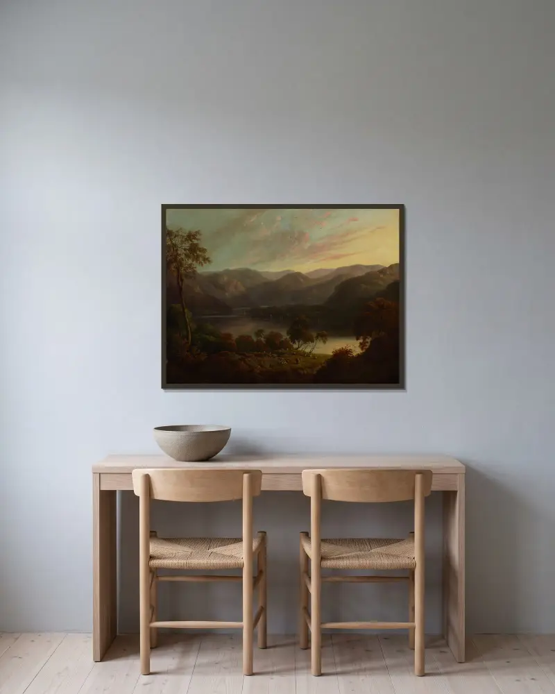 Landschaftsansicht in Cumberland von John Glover gerahmt an einer Wand
