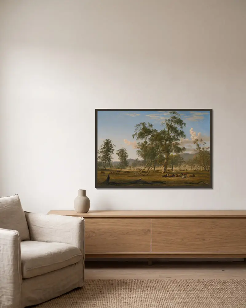Landschaft bei Patterdale mit Vieh von John Glover gerahmt an einer Wand