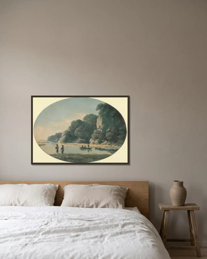 Fluss mit Fischern von John Glover gerahmt an einer Wand
