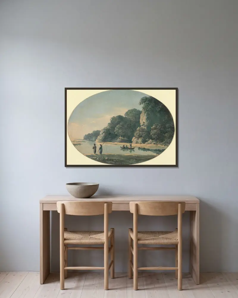 Fluss mit Fischern von John Glover gerahmt an einer Wand