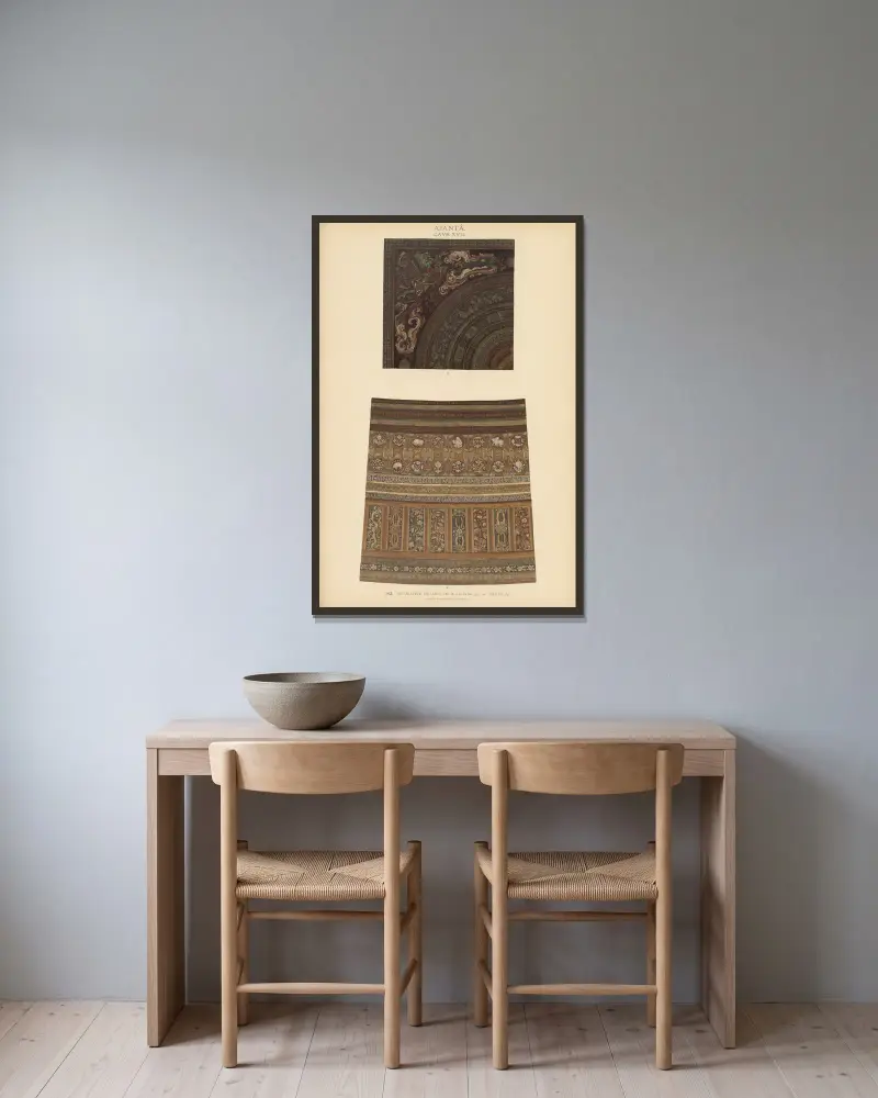 The paintings in the Buddhist cave-temples of Ajantâ, Khandesh, India Pl.142 av John Griffiths inramad på en vägg