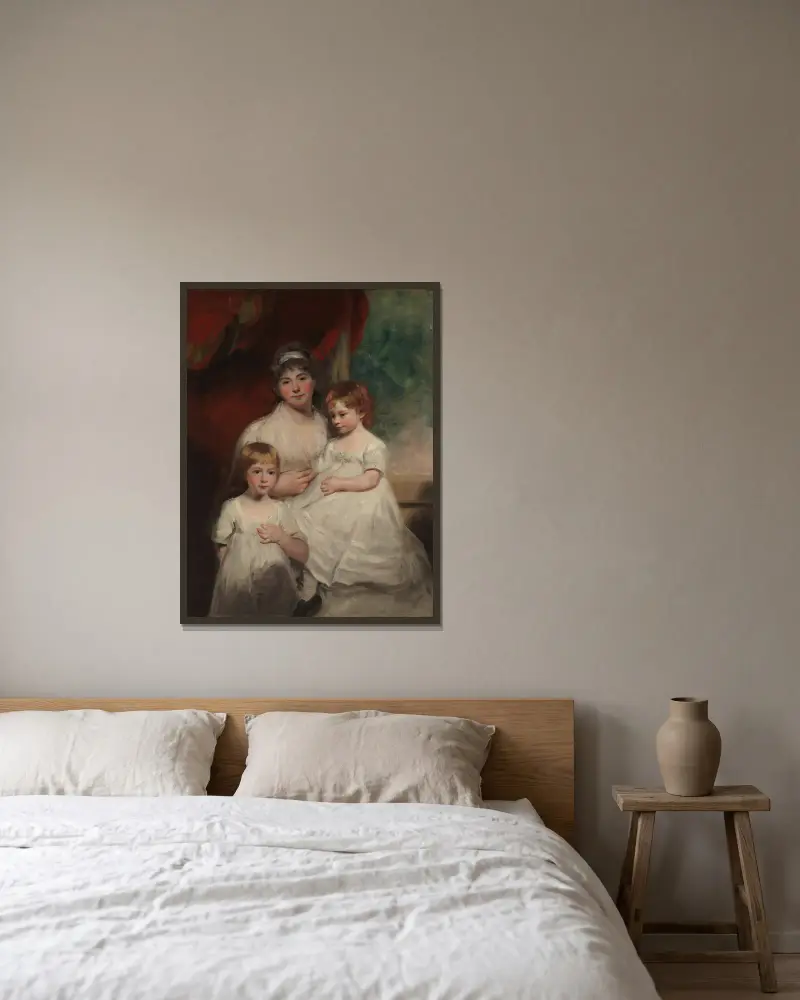 Mrs. John Garden (Ann Garden, 1769–1842) and Her Children, John (1796–1854) and Ann Margaret (born 1793) av John Hoppner inramad på en vägg