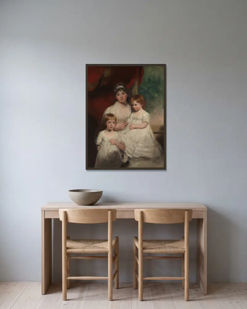 Mrs. John Garden (Ann Garden, 1769–1842) and Her Children, John (1796–1854) and Ann Margaret (born 1793) av John Hoppner inramad på en vägg