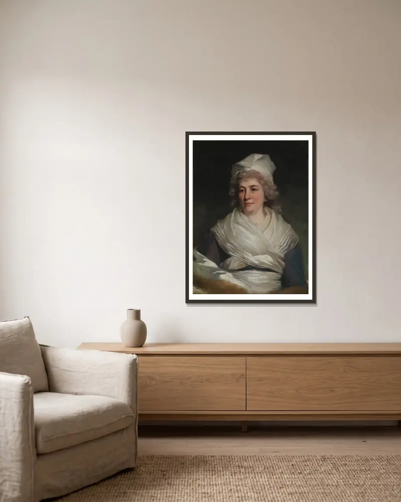Mrs. Richard Bache (Sarah Franklin, 1743–1808) von John Hoppner gerahmt an einer Wand