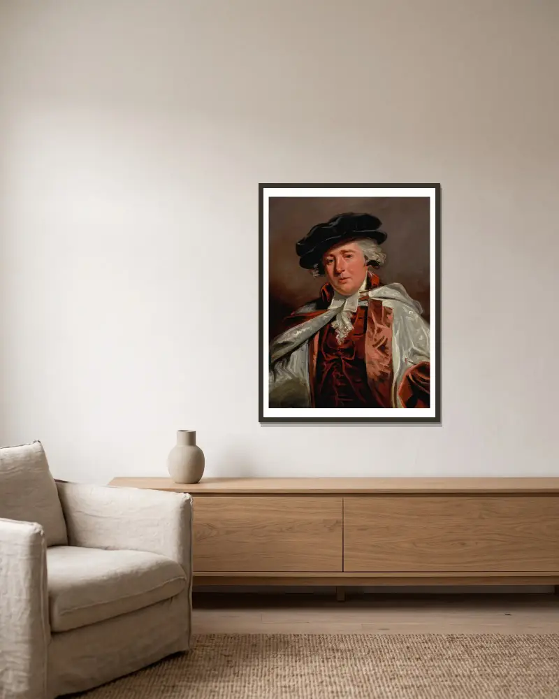 Porträtt av dr Edmund Ayrton av John Hoppner inramad på en vägg
