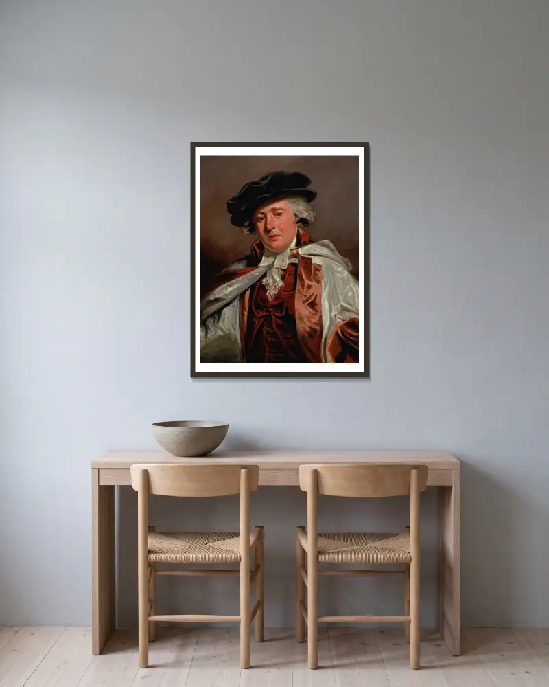 Porträtt av dr Edmund Ayrton av John Hoppner inramad på en vägg
