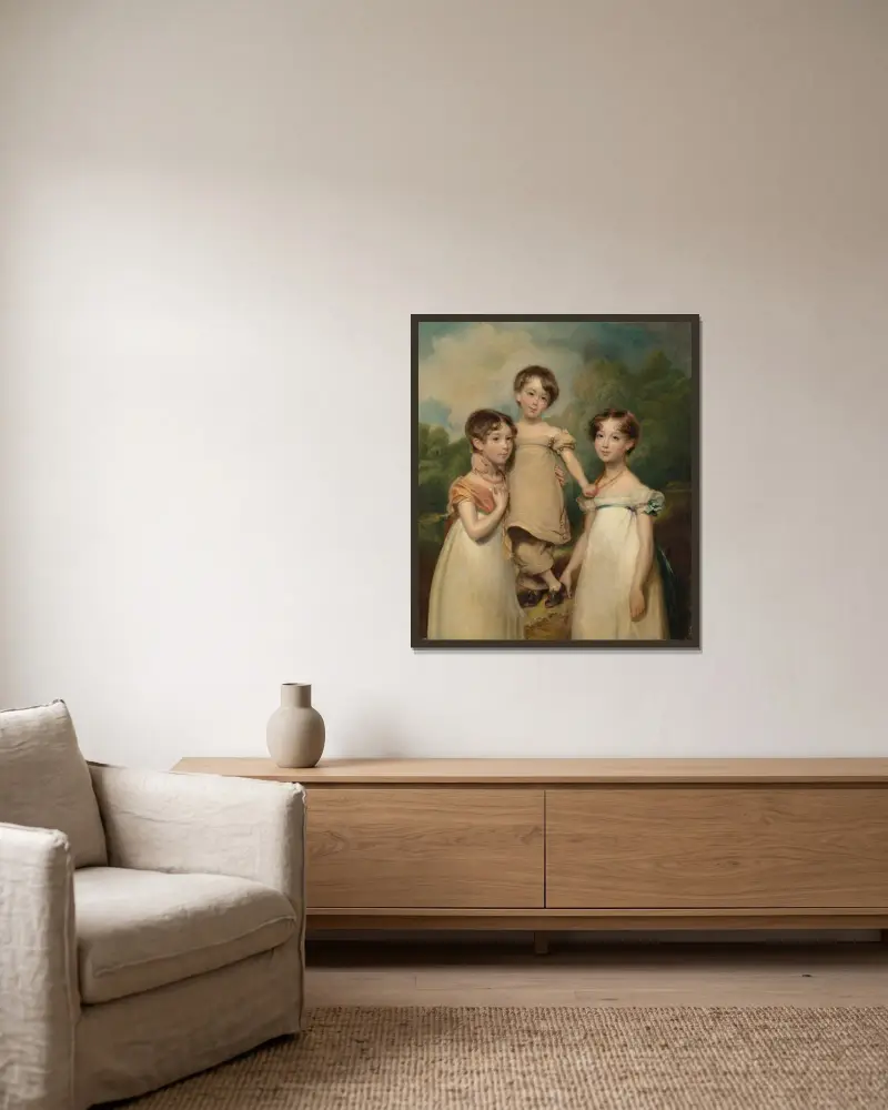 Porträtt av Hughes-Hallett-barnen av John Hoppner inramad på en vägg