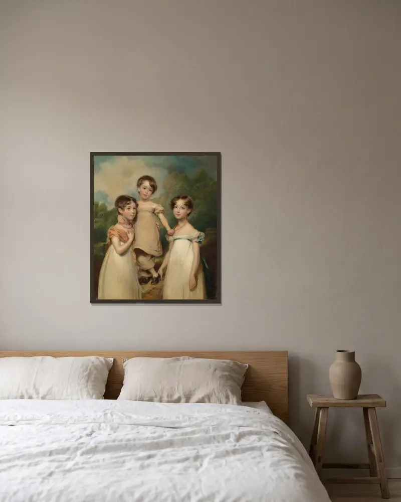 Porträtt av Hughes-Hallett-barnen av John Hoppner inramad på en vägg