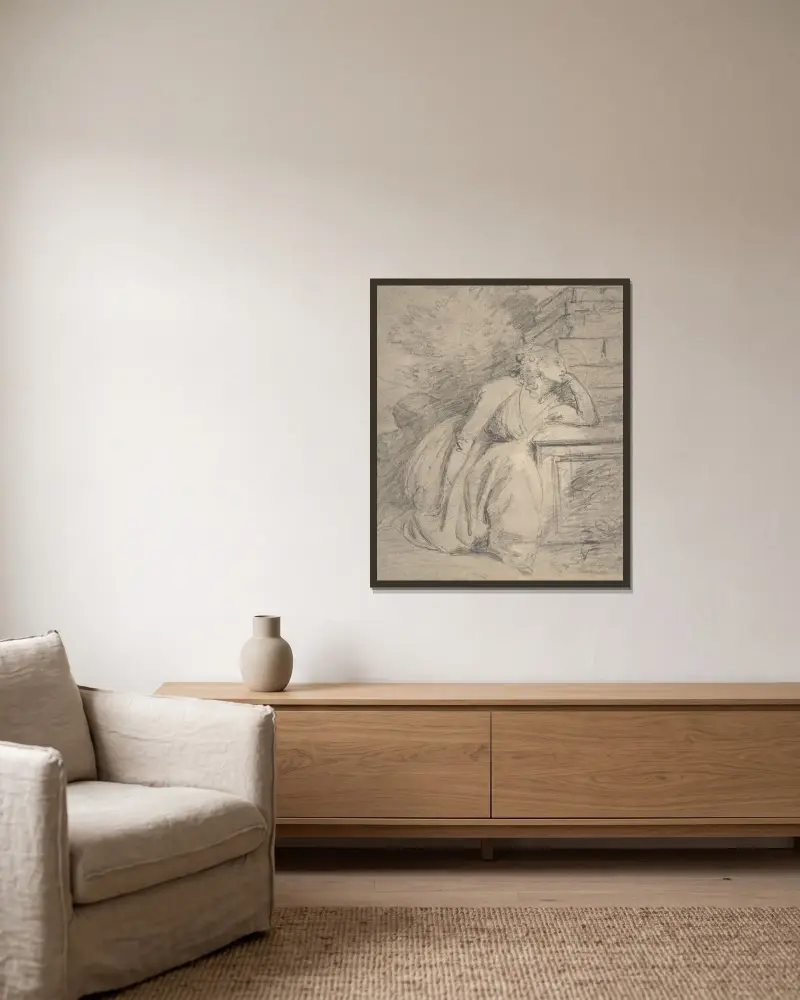 Studie av sittande kvinna av John Hoppner inramad på en vägg
